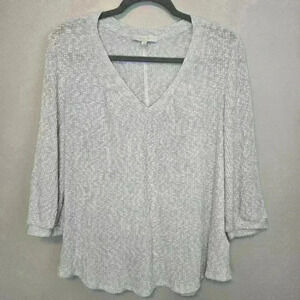 Eri & Ali Waffle Knit Peasant Top 3/4 Sleeve Size L Comfy Casual